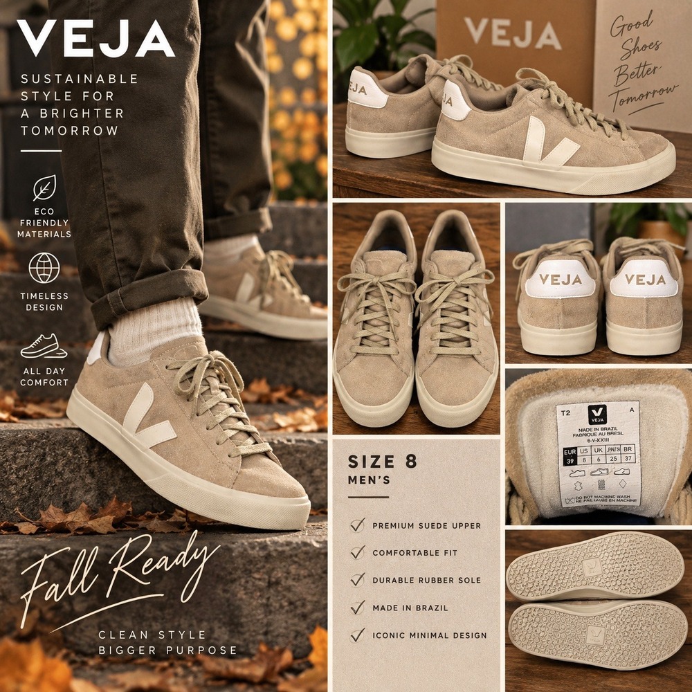 Veja Campo Suede Tan Safari Sneakers Womens 8 Mens 6 Low Top Shoes